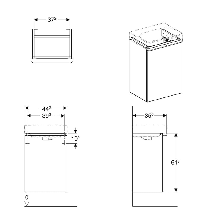 Geberit Smyle Square Handwaschbecken-Unterschrank 44,2 cm, Türanschlag links