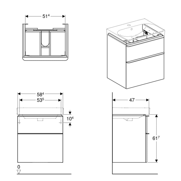 Geberit Smyle Square Waschtischunterschrank 58,4 cm, zwei Schubladen