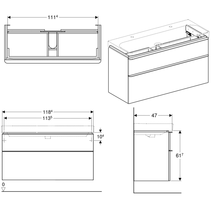 Geberit Smyle Square Waschtischunterschrank 118,4 cm, zwei Schubladen