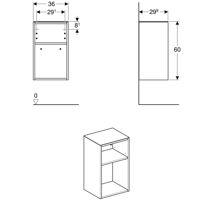 Geberit Smyle Square Seitenschrank 36 cm, offen