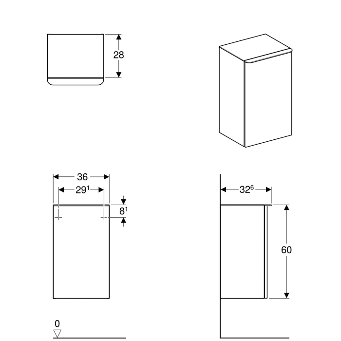 Geberit Smyle Square Seitenschrank 36 cm, mit Türanschlag rechts