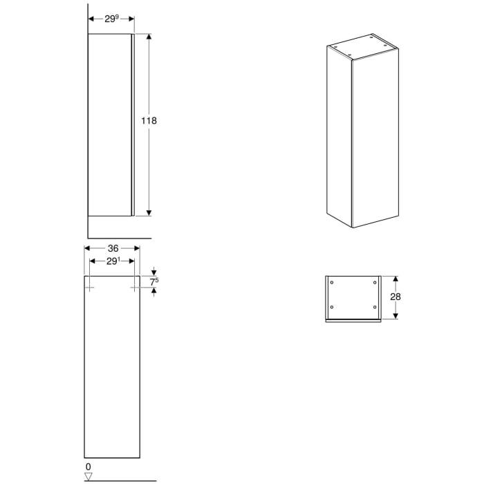 Geberit Smyle Square Mittelhochschrank 36 cm, mit einer Tür
