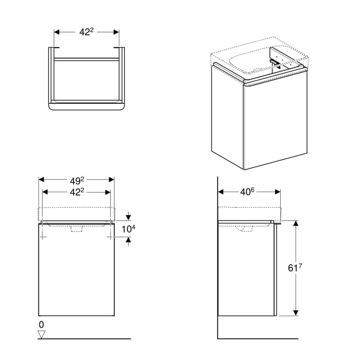 Geberit Smyle Square Handwaschbecken-Unterschrank 49,2 cm, Türanschlag rechts