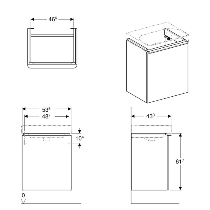 Geberit Smyle Square Waschtischunterschrank 53,6 cm, mit Türanschlag rechts