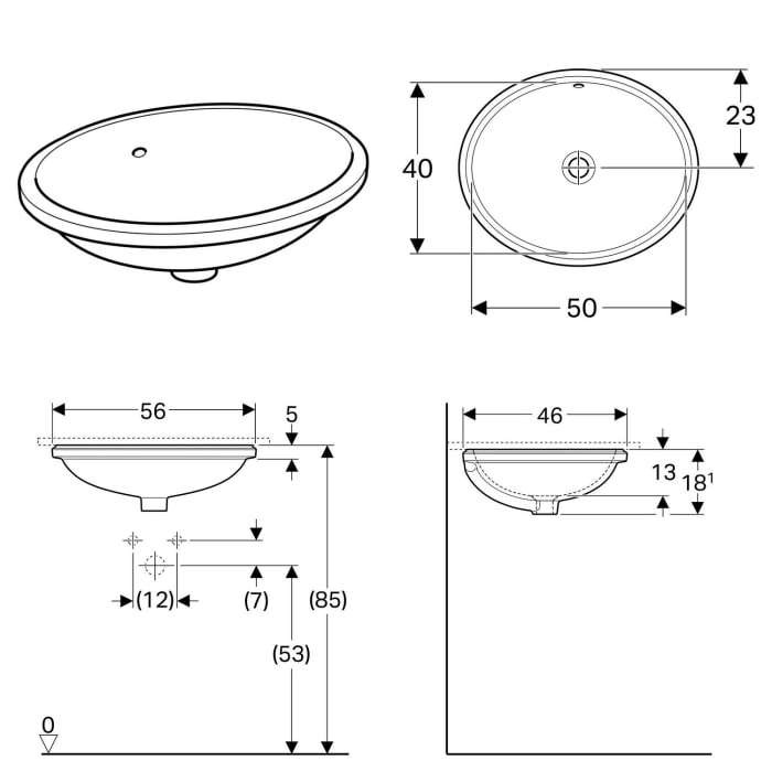 Geberit VariForm Unterbauwaschtisch 56 x 46 cm, oval