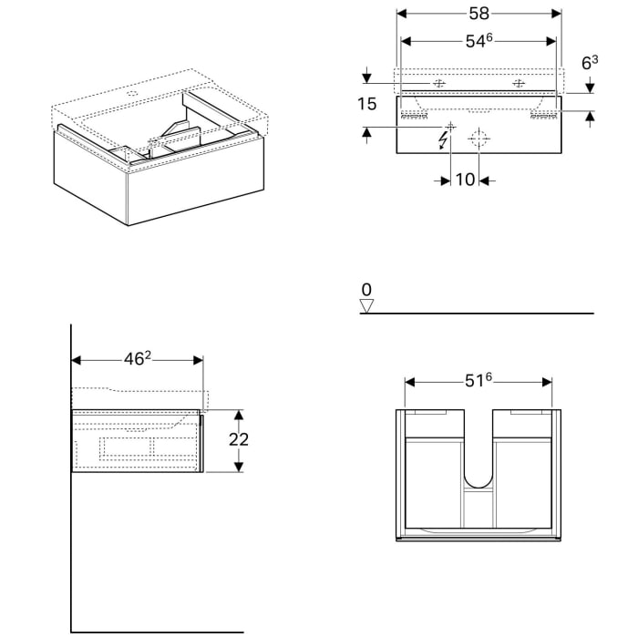 Geberit Xeno² Unterschrank für Waschtisch, mit einer Schublade, 58 cm