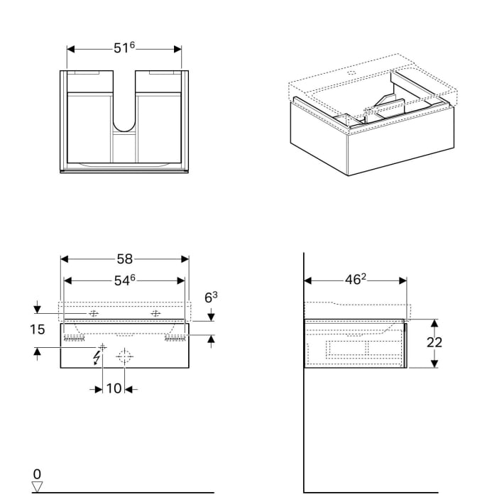Geberit Xeno² Unterschrank für Waschtisch, mit einer Schublade, 58 cm