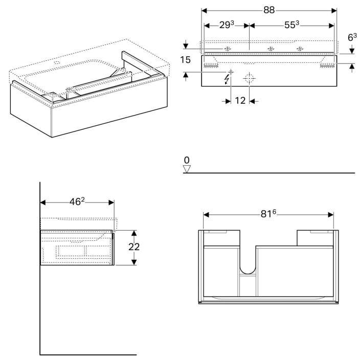 Geberit Xeno² Unterschrank für Waschtisch mit Ablagefläche, mit einer Schublade