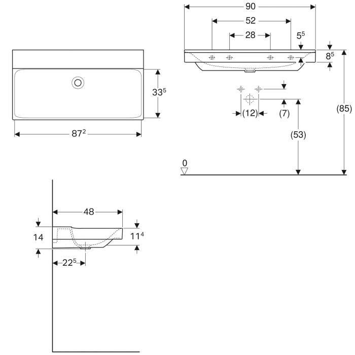 Geberit Xeno² Waschtisch 90 cm ohne Hahnloch