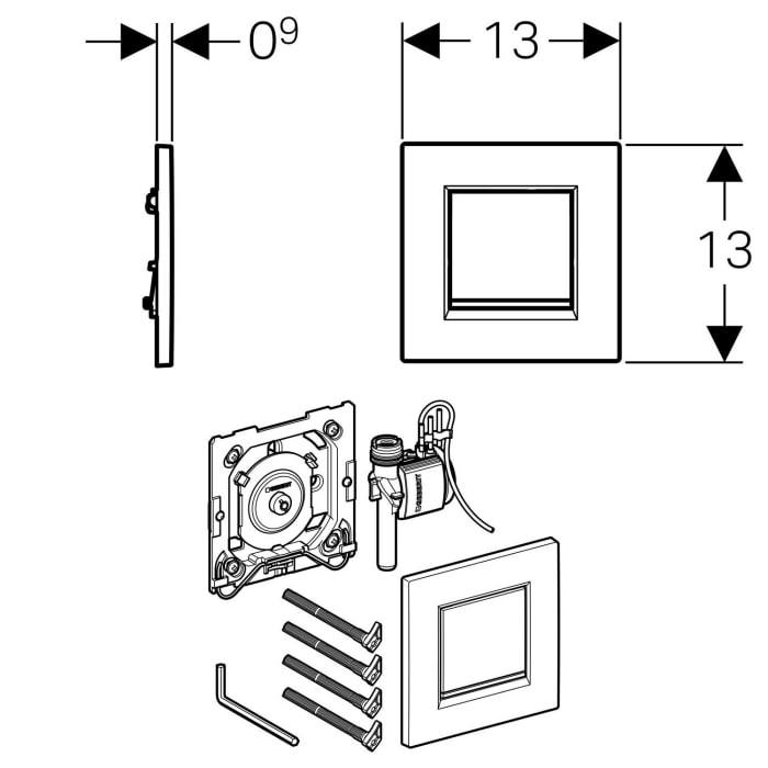 Geberit Urinalsteuerung mit pneumatischer Spülauslösung, Typ 20 square Betätigungsplatte