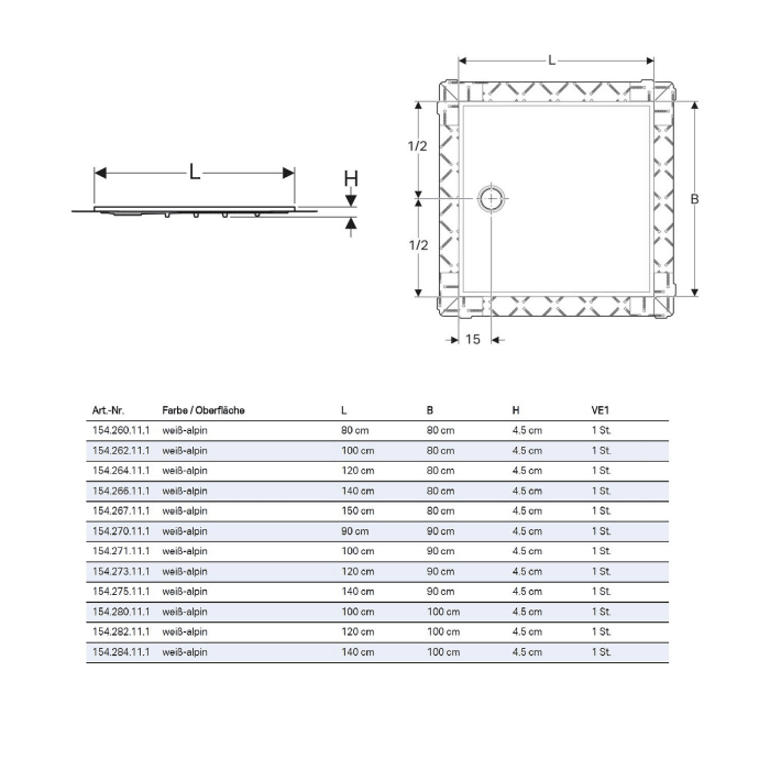 Geberit Setaplano Duschfläche 100 x 80 cm