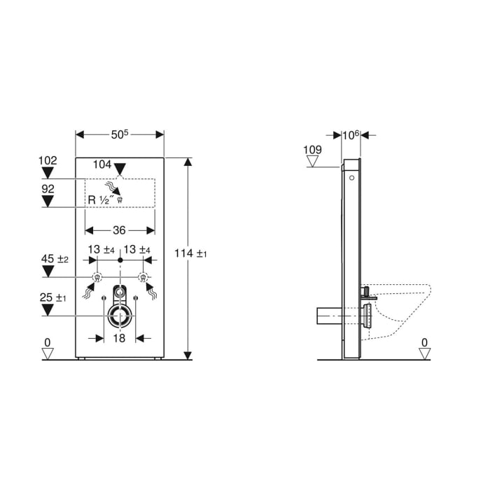 Geberit Monolith Sanitärmodul für Wand-WC 114 cm mit Anschlussstutzen, Wasseranschluss hinten mittig