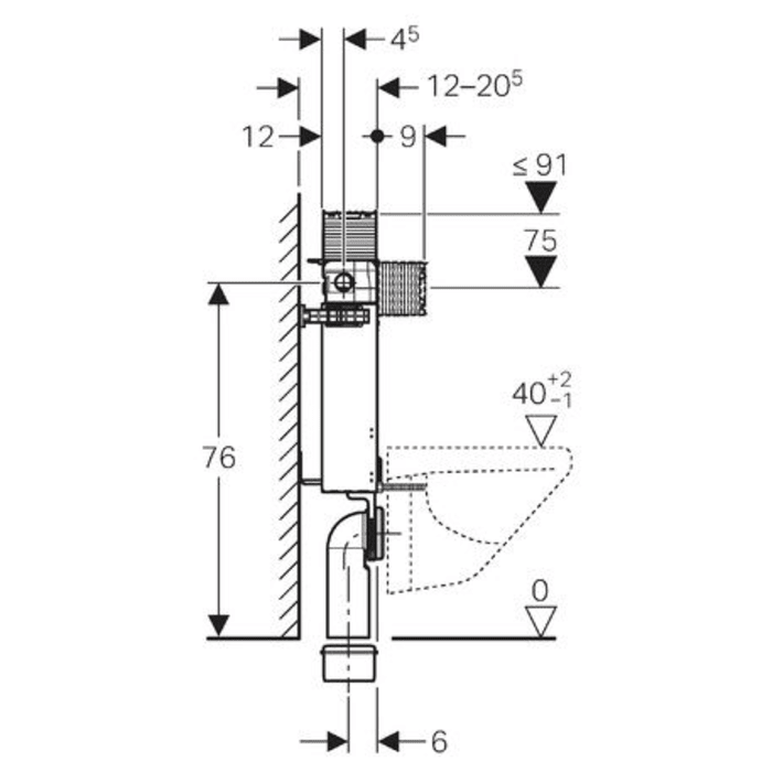 Geberit Kombifix Element für Wand-WC, 82 cm, mit Omega UP-Spülkasten 12 cm, tiefenverstellbar, für Betätigung von oben oder von vorne