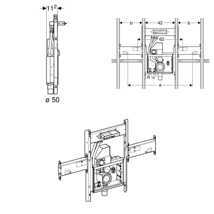 Geberit GIS Set für ONE Waschtisch und für ONE Wandarmatur, mit UP-Drehgeruchsverschluss, Breite Waschtisch 120 cm