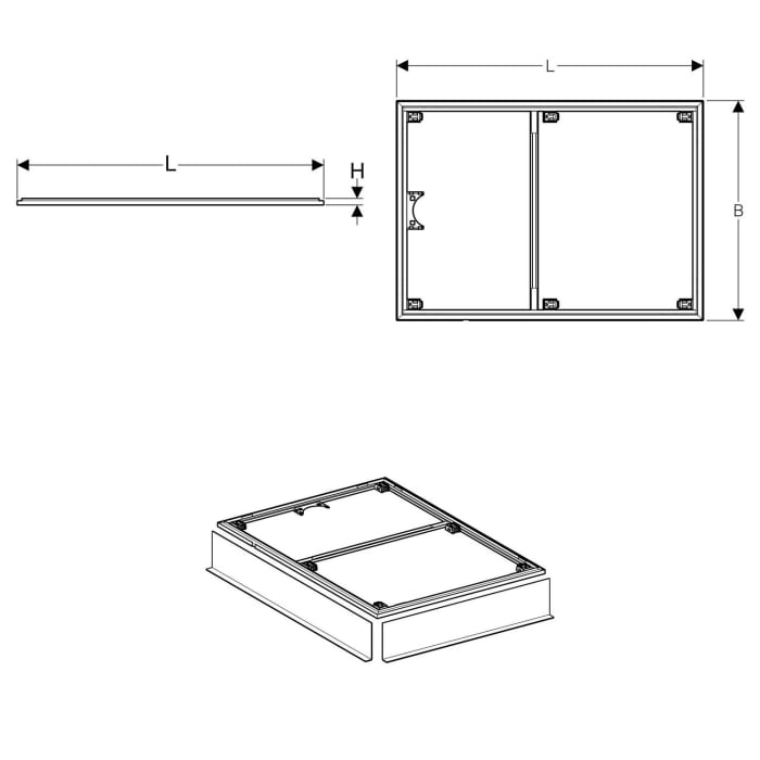 Geberit Installationsrahmen für Setaplano Duschwanne 120 x 80 cm, für 6 Füße