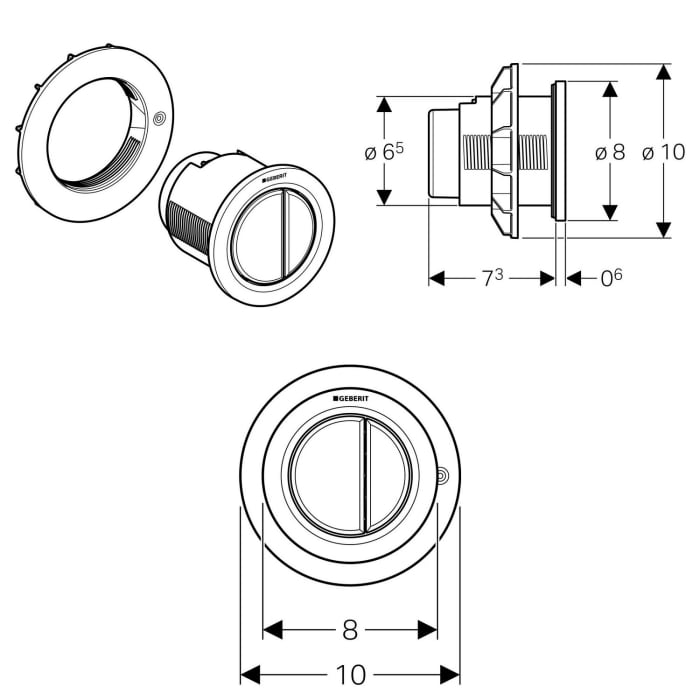 Geberit Typ 01 Fernbetätigung pneumatisch, für 2-Mengen-Spülung, Möbeldrücker