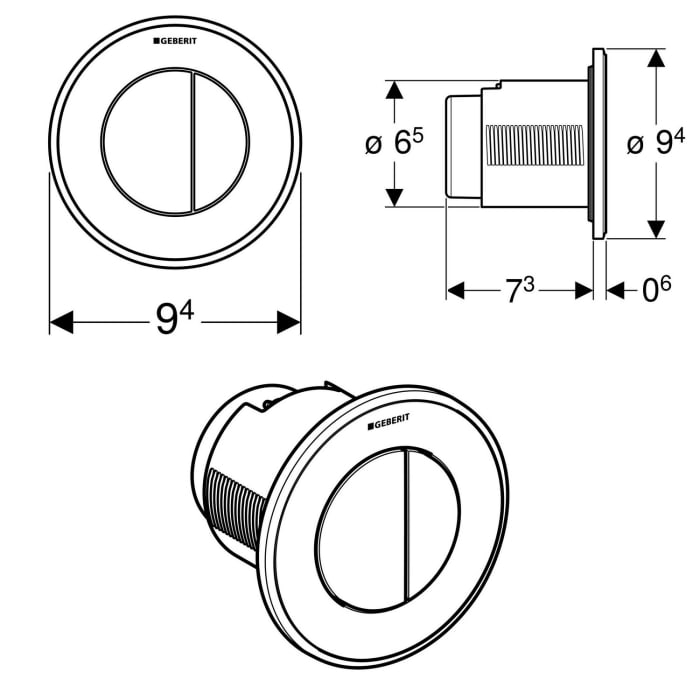 Geberit Typ 10 Fernbetätigung pneumatisch, für 2-Mengen-Spülung, UP-Drücker