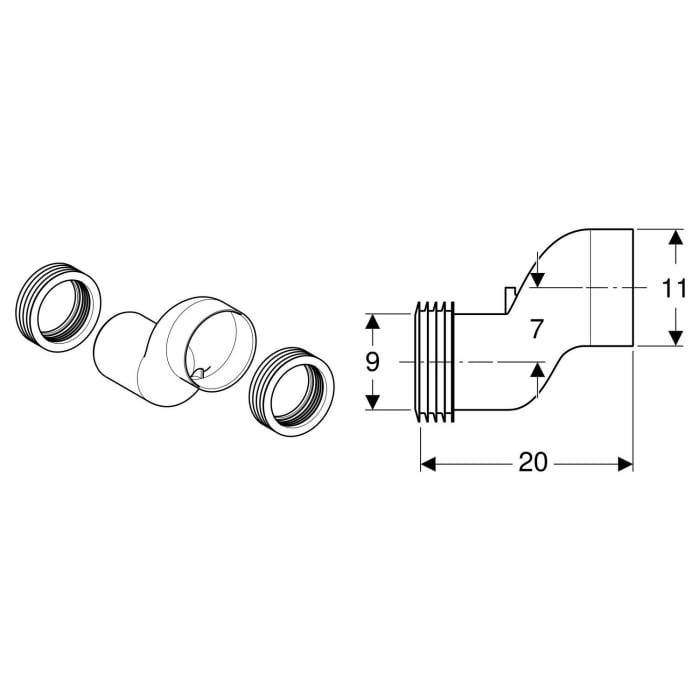 Geberit Monolith Anschlussstutzen etagiert 7 cm für Wand WC