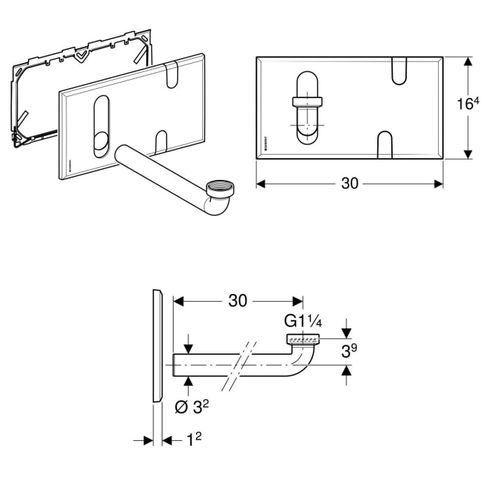 Geberit Abdeckplatte für Waschtischarmaturen mit UP-Funktionsbox, UP-Geruchsverschluss