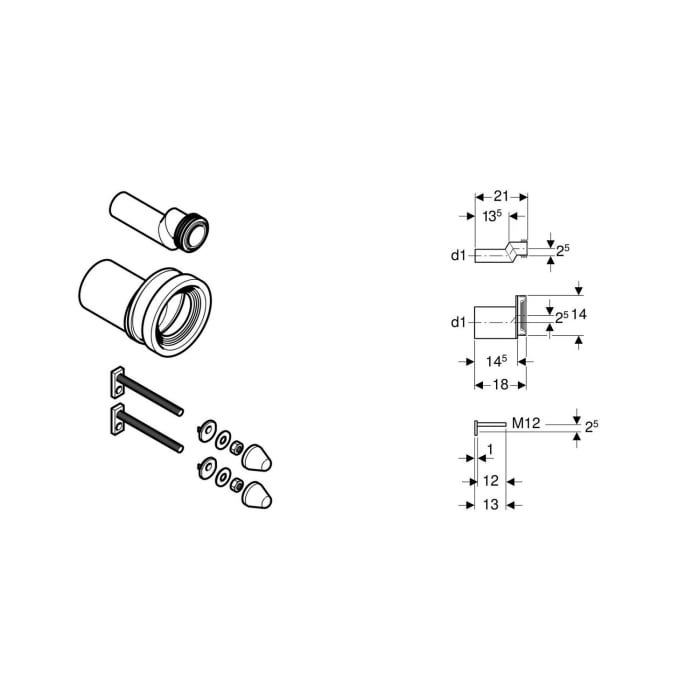Geberit PE-Anschlussgarnitur etagiert für Wand-WC 9 cm