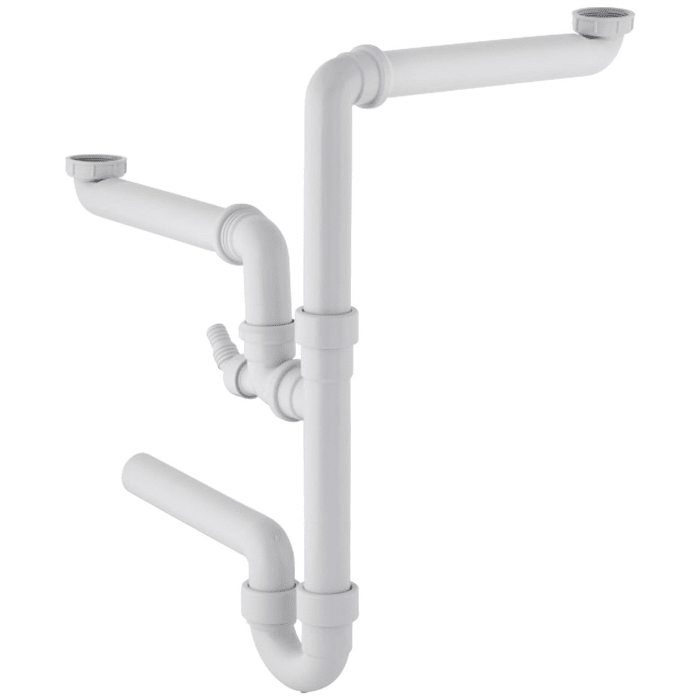 Geberit Spültisch-Ablauf DN 50 für zwei Becken, Raumsparmodell