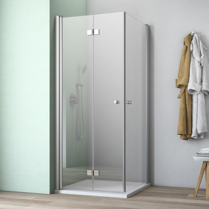 GEO maw flex Eckeinstieg 2-teilig mit Drehfalttür und Pendeltür, 100 x 100 cm mit Glasbeschichtung