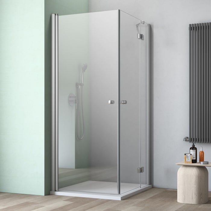 GEO maw flex Eckeinstieg 3-teilig mit 2 Türen und Festteil rechts, 100 x 90 cm mit Glasbeschichtung