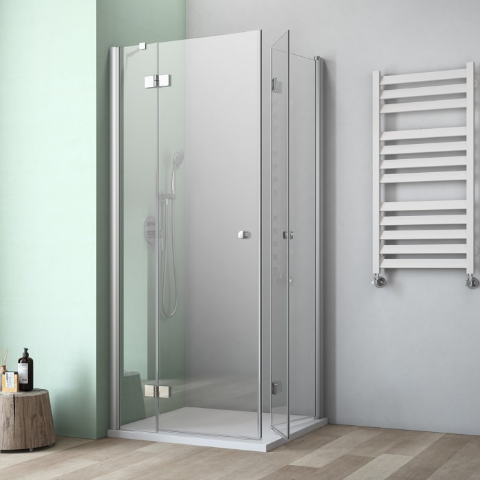 GEO maw flex Eckeinstieg 3-teilig mit Festteil/Drehtür und Drehfalttür, 100 x 90 cm mit Glasbeschichtung