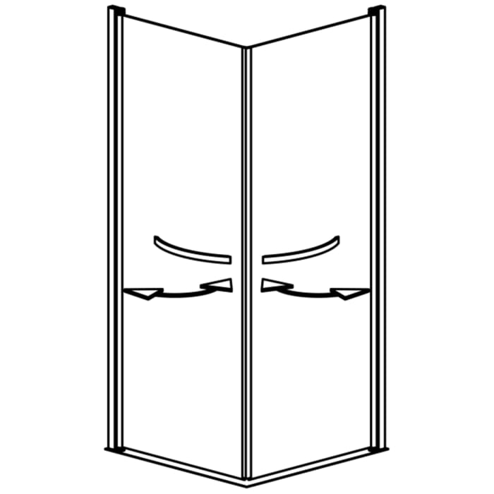 GEO maw flex Eckeinstieg mit 2 Pendeltüren mit Bogengriffe, 80 x 90 cm mit Glasbeschichtung