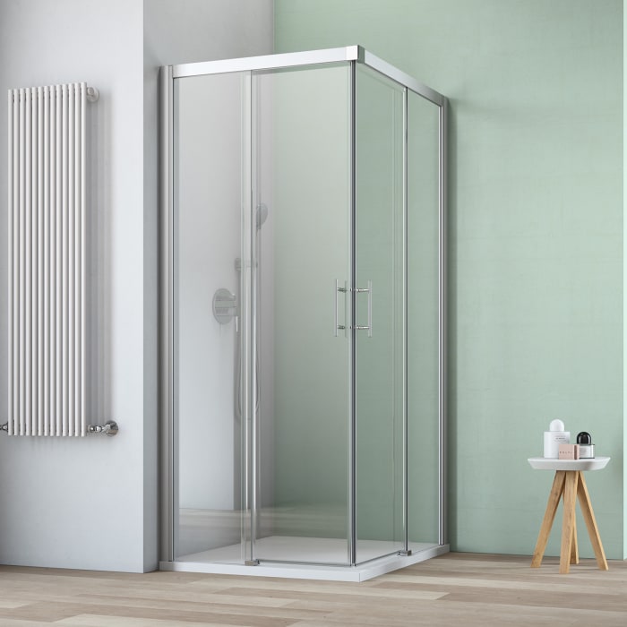 GEO maw flex Eckeinstieg mit 2 Schiebetüren 4-teilig, 100 x 90 cm mit Glasbeschichtung