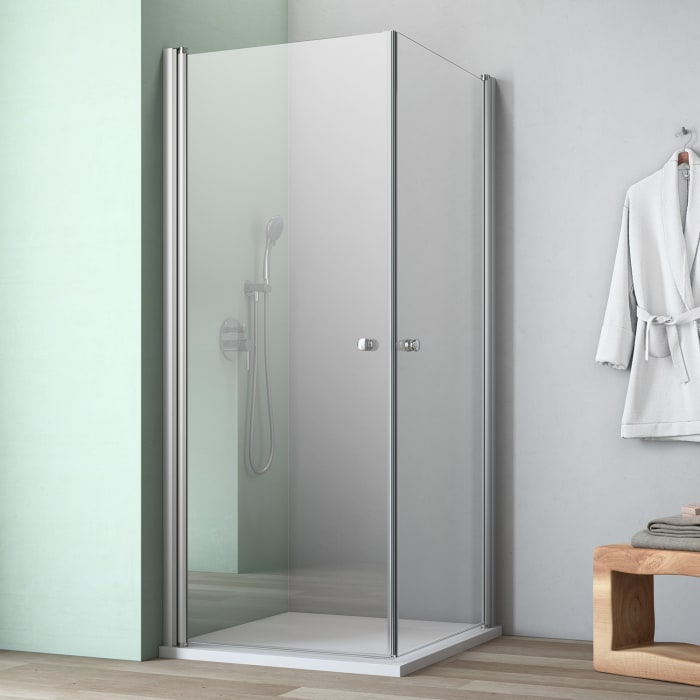 GEO maw flex Eckeinstieg mit 2 Pendeltüren mit Knopfgriffe, 80 x 80 cm mit Glasbeschichtung