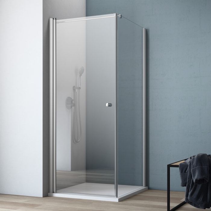 GEO maw flex Drehtür links mit Knopfgriff und Seitenwand, 100 x 80 cm mit Glasbeschichtung