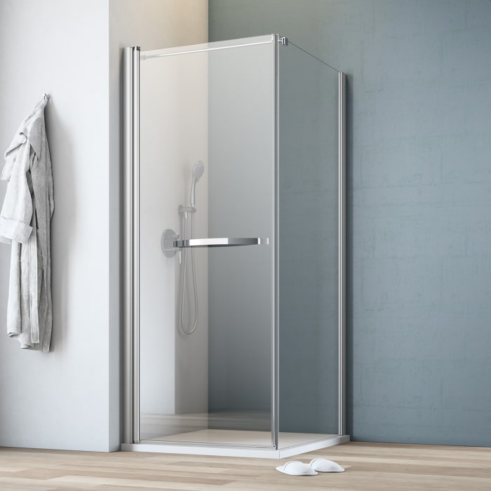 GEO maw flex Drehtür links mit Bogengriff und Seitenwand, 90 x 90 cm mit Glasbeschichtung