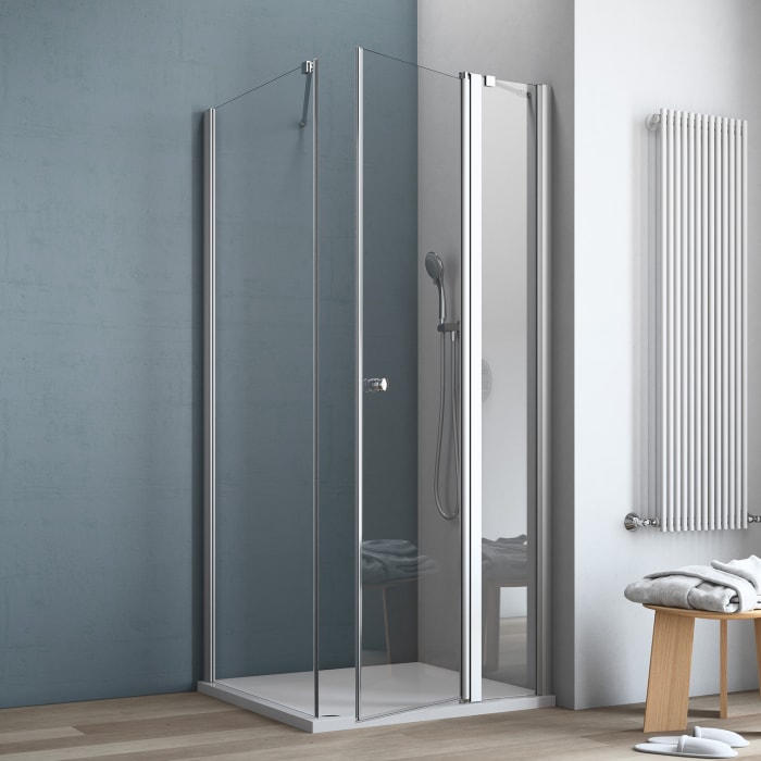 GEO maw flex Drehtür rechts mit Drehsäule an Festteil und Seitenwand, 90 x 90 cm