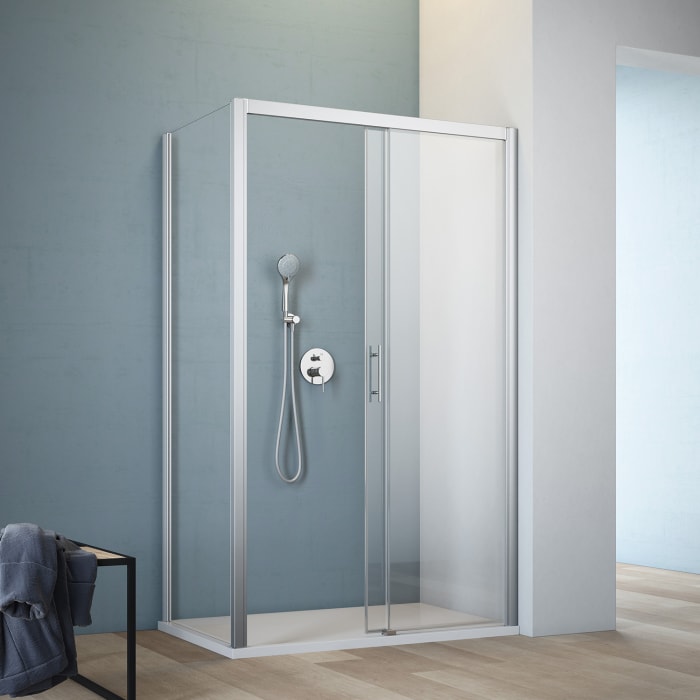 GEO maw flex Schiebetür rechts 2-teilig mit Seitenwand, 100 x 90 cm mit Glasbeschichtung