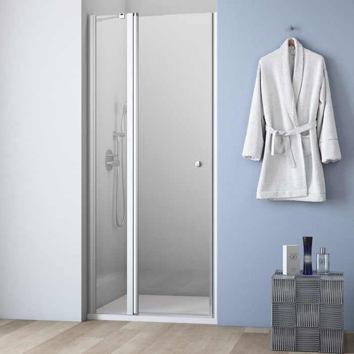 GEO maw flex Drehtür mit Festteil für Nische, 80 cm mit Glasbeschichtung