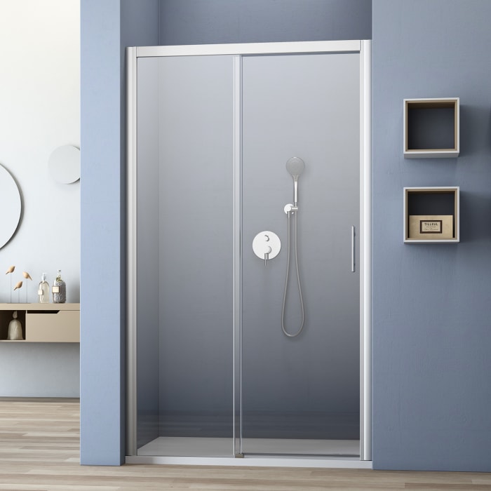 GEO maw flex Schiebetür links 2-teilig für Nische, 90 cm mit Glasbeschichtung