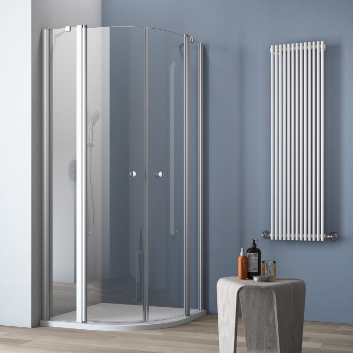 GEO maw flex Runddusche mit 2 Pendeltüren, 90 x 100 cm, R 50 cm mit Glasbeschichtung