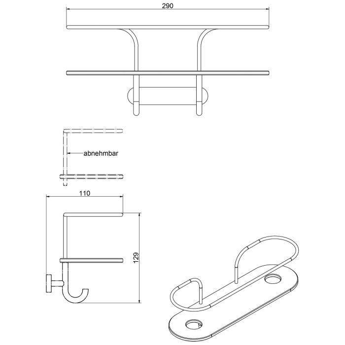 Giese Duschkorb mit Haken und Halter für Rasierer