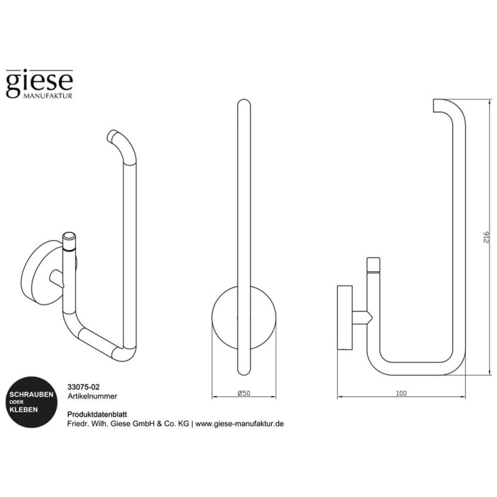 Giese gifix uno Ersatzpapierhalter für zwei Rollen