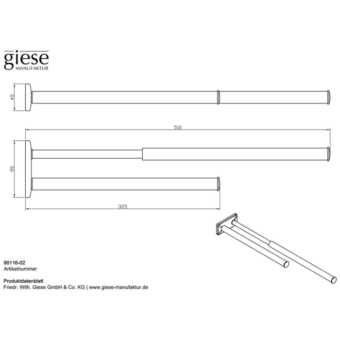 Giese Handtuchhalter doppelt 32,5 cm, ausziehbar