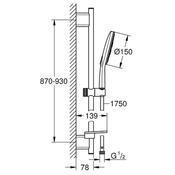 GROHE Rainshower SmartActive 150 Brausestangenset, 3 Strahlarten, Brausestange 90 cm