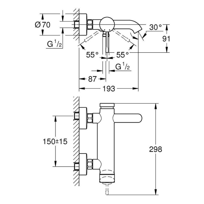GROHE Essence New Einhand Wannebatterie Aufputz
