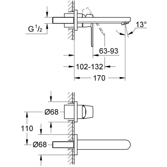 GROHE Eurosmart Cosmopolitan 2-Loch-Waschtischbatterie Unterputz
