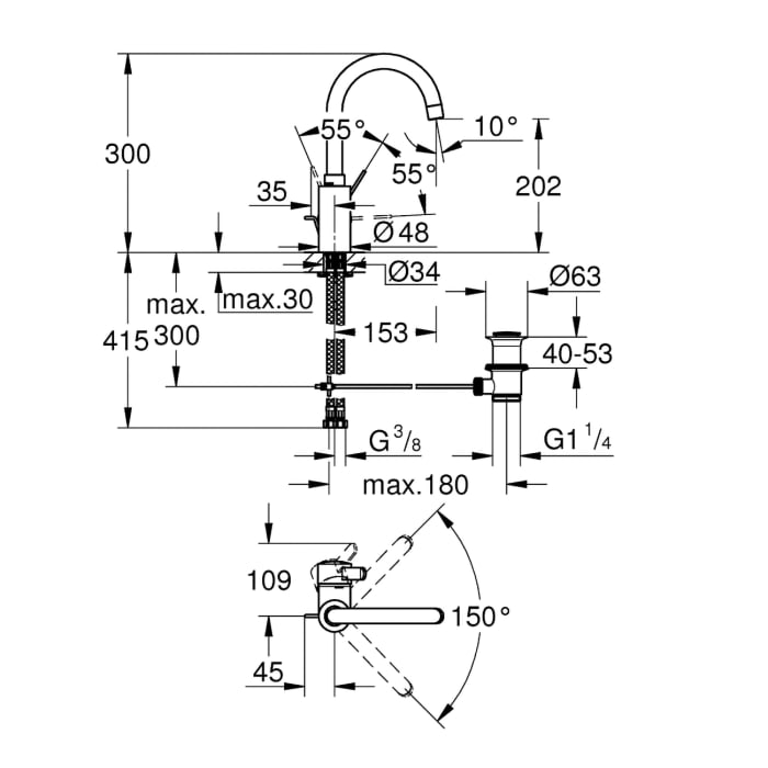GROHE Eurosmart Cosmopolitan Einhand-Waschtischbatterie L-Size