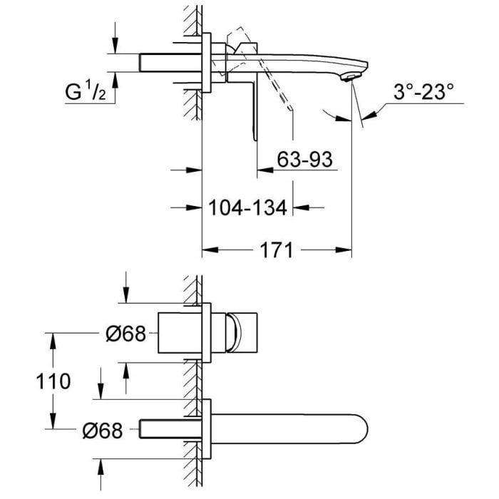 GROHE Eurostyle C 2-Loch-Waschtischbatterie Unterputz