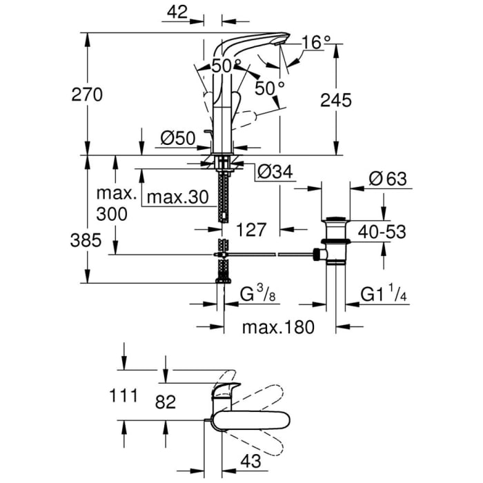 GROHE Eurostyle Einhand-Waschtischbatterie DN 15 L-Size mit Ablaufgarnitur