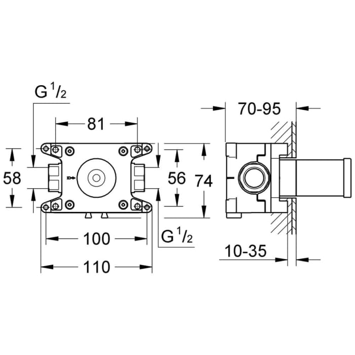 GROHE Grohtherm F Einbaubox für 1-fach Unterputz Ventil Fertigmontageset