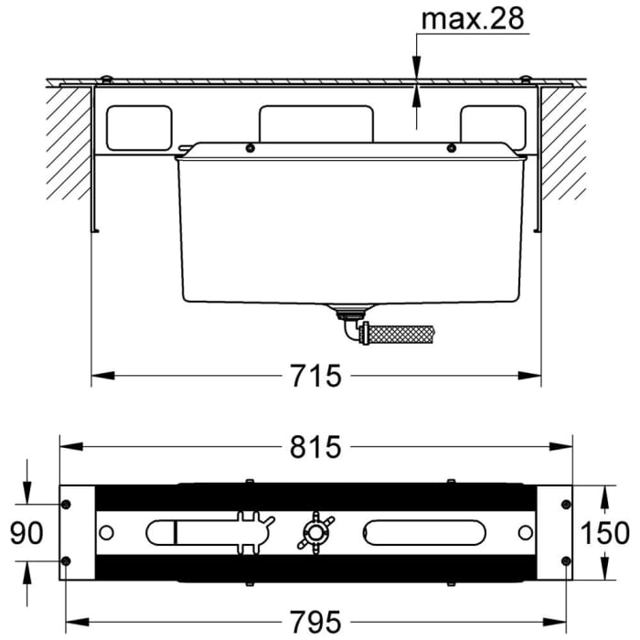 GROHE Wannenrandkombination Unterbau für Fliesenbankmontage