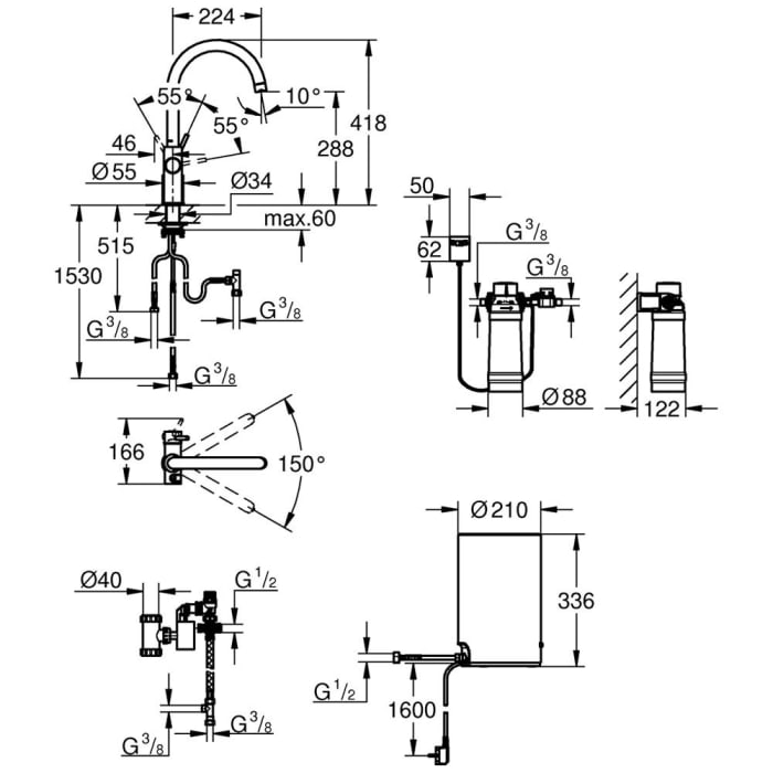 GROHE Red Duo Armatur und Boiler Größe M, Armatur mit C-Auslauf